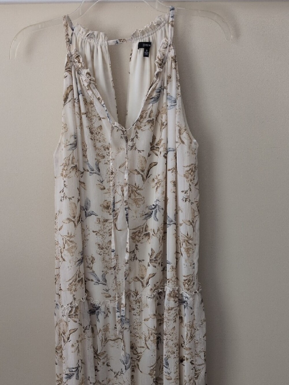 DREW Cream Floral Tiered Tie-Front Maxi Dress - Small